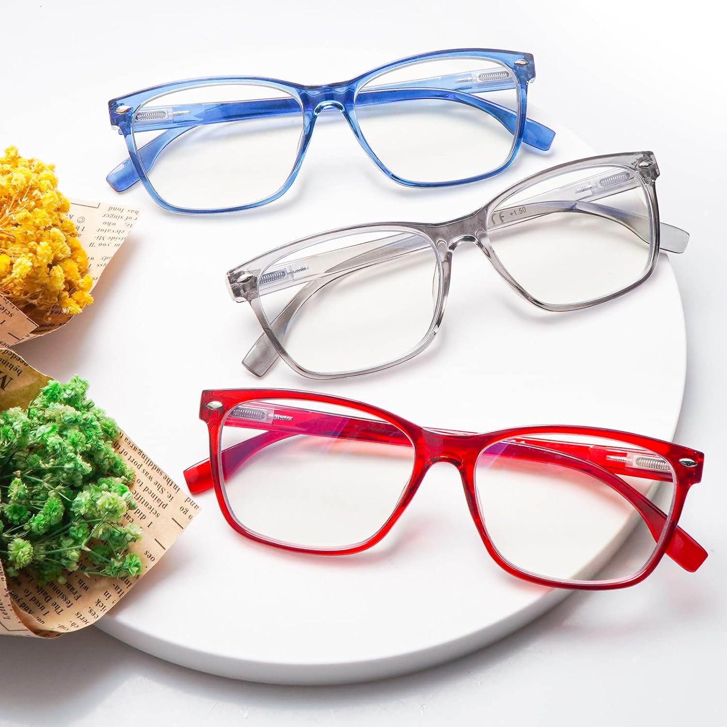 VIDEBLA Paquete de 3 lentes de lectura progresivos multienfoque para mujeres y hombres, bloqueo de luz azul, bisagras de resorte para computadora