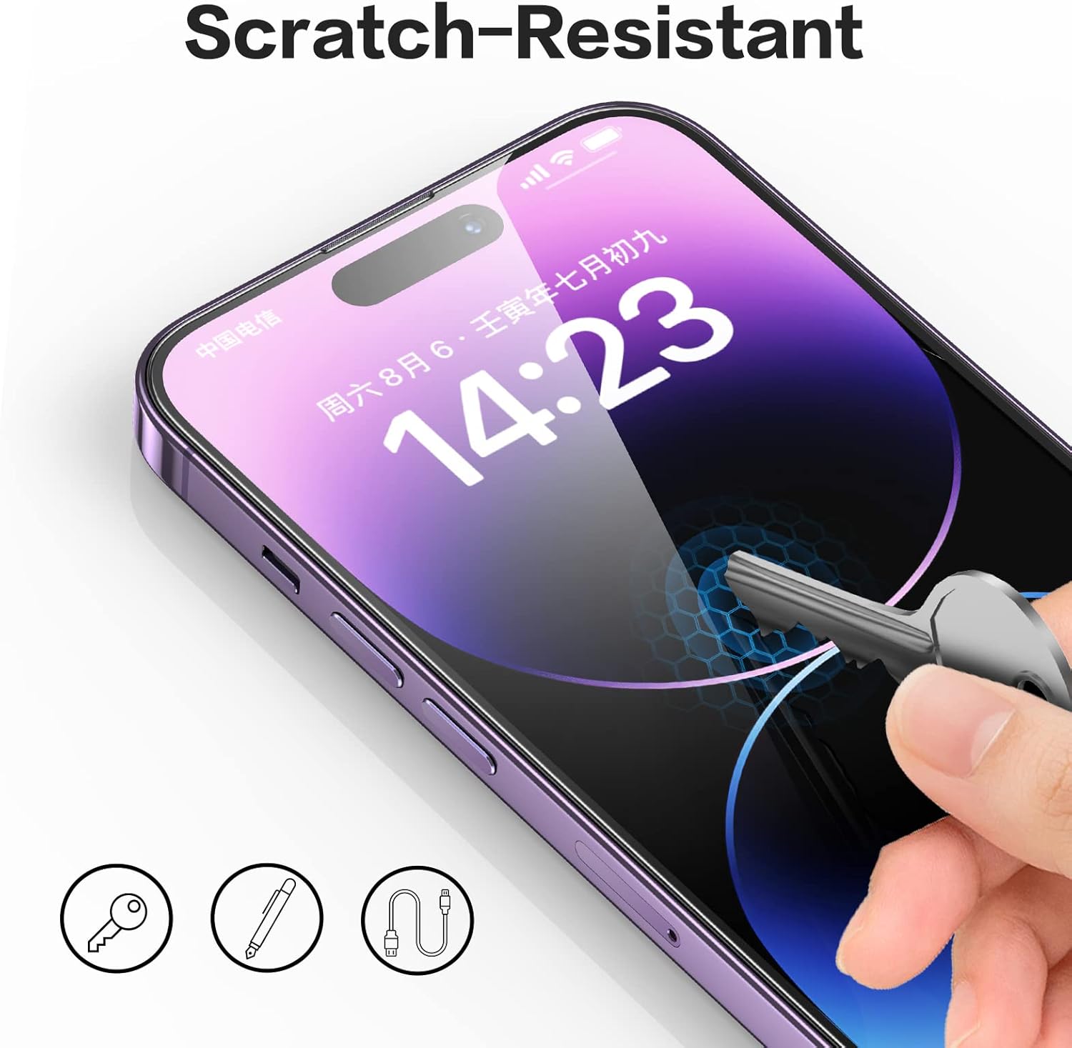 SmartDevil Protector de pantalla para iPhone 14 Pro Max 6.7 pulgadas, paquete de 3 unidades de vidrio templado duro 9H con marco de fácil