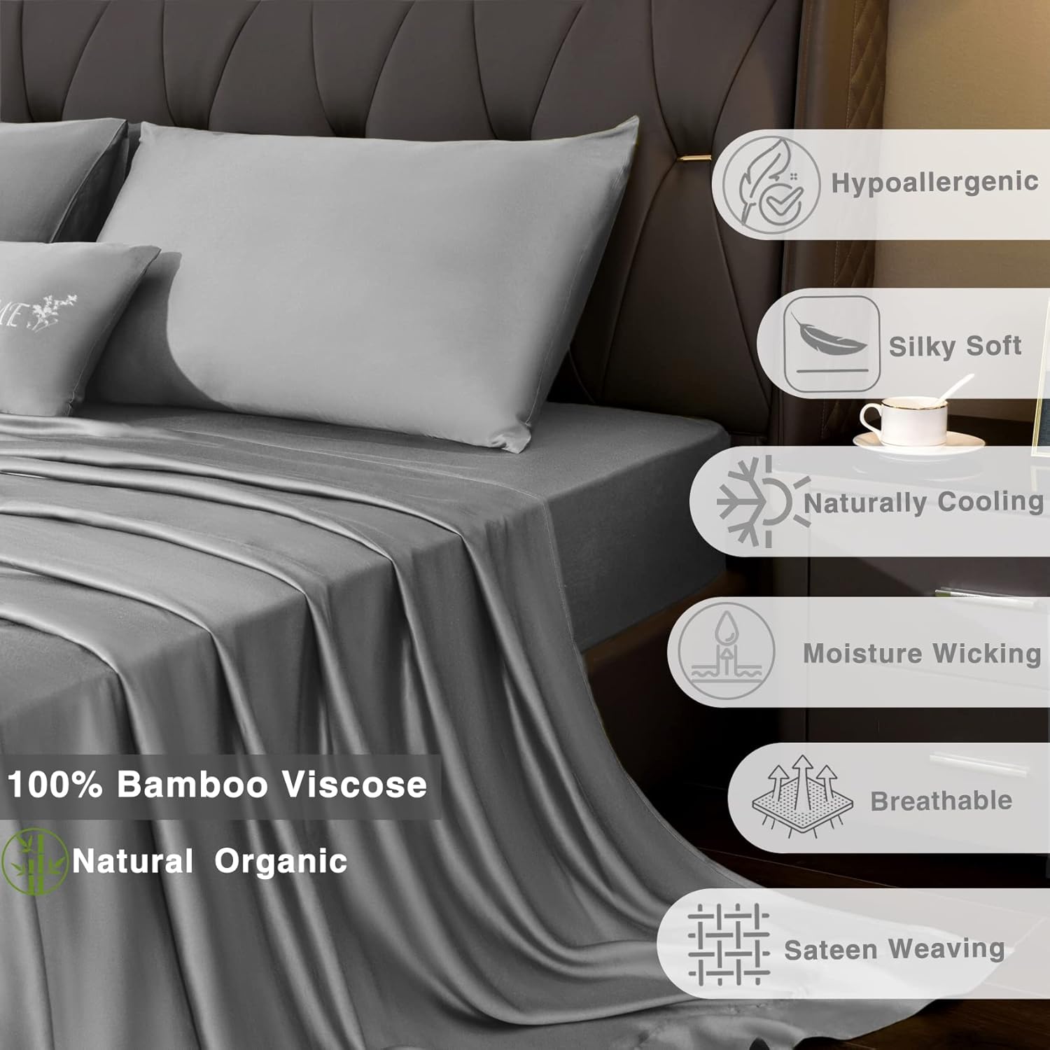 Sábanas de bambú de viscosa California King, juego de sábanas refrescantes suaves de lujo, juego de sábanas transpirables orgánicas California King,