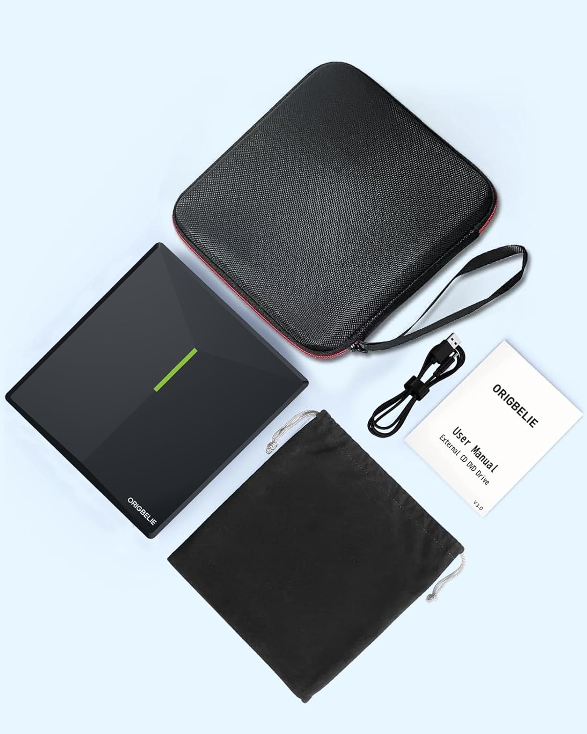 ORIGBELIE Unidad externa de CD y DVD con 4 puertos USB y 2 ranuras para tarjetas TFSD, USB 3.0 portátil CDDVD, reproductor de disco grabador para