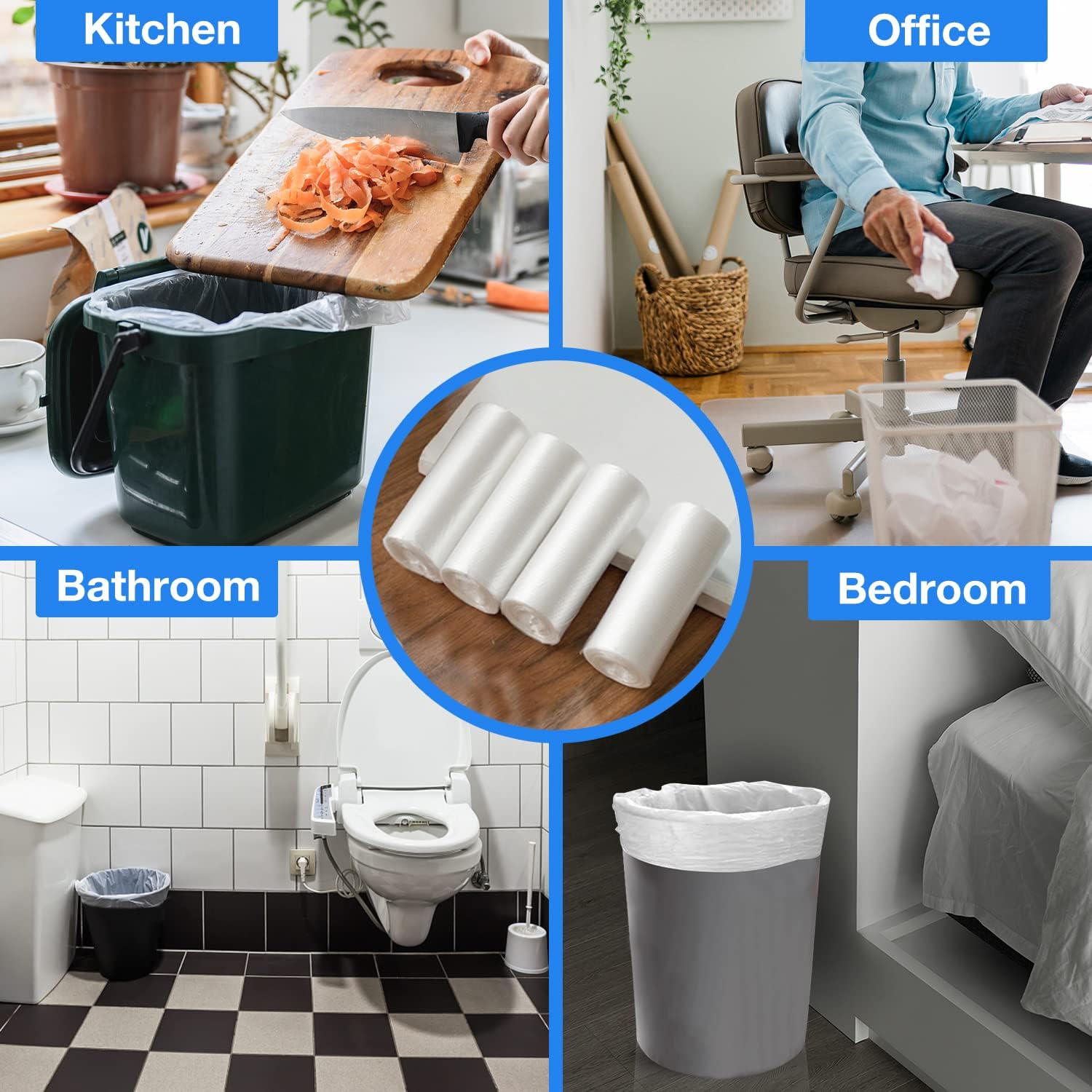 Charmount Bolsas de basura pequeñas de 1.2 galones, 102 bolsas de basura para baño, se ajustan a 4.5-5 litros transparentes