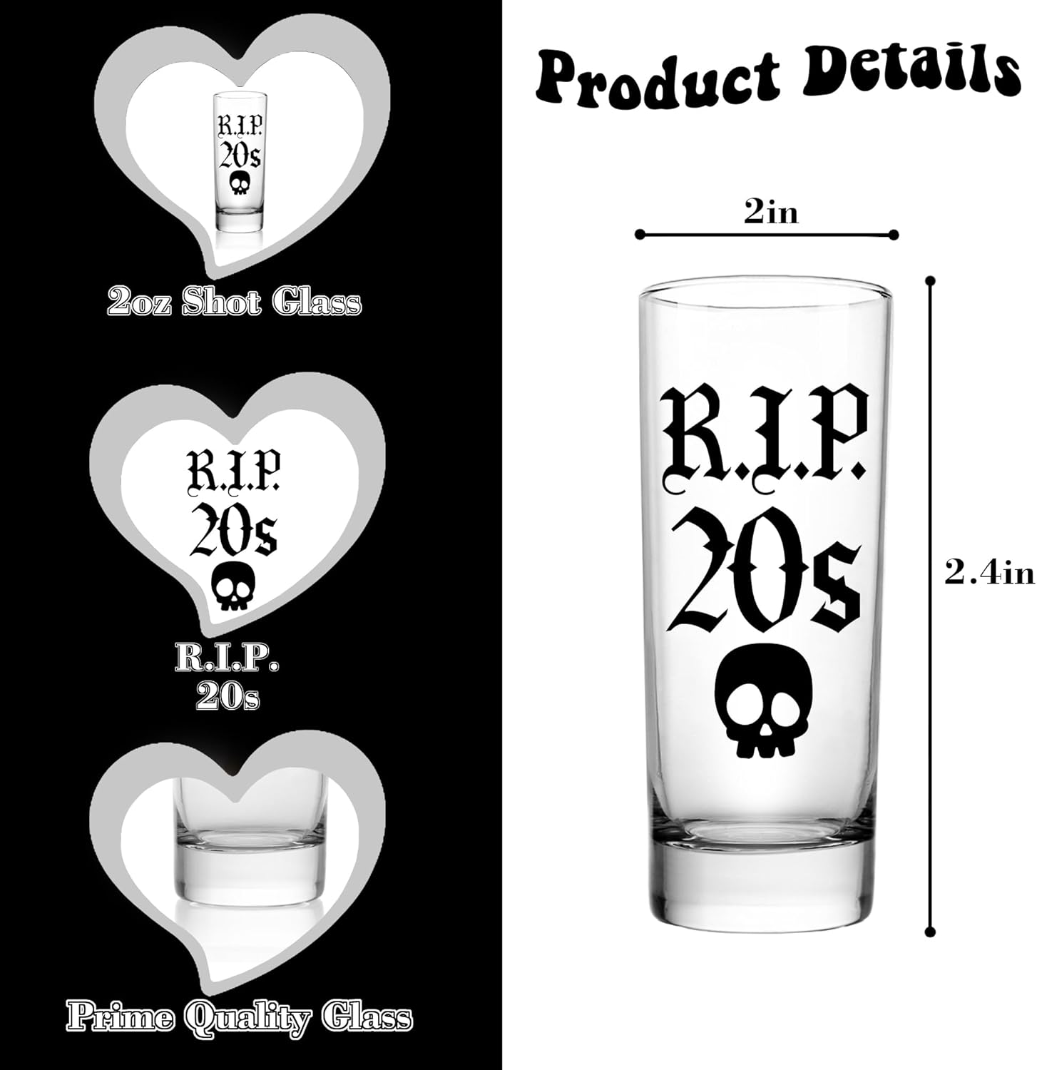 JUSTOTRY Vaso de chupito de 30 cumpleaños  RIP 20 regalos de cumpleaños para ella, vaso de chupito de 2 onzas, mejores decoraciones de cumpleaños de