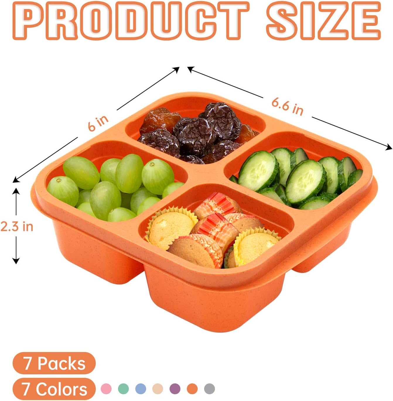 Paquete de 7 loncheras Bento, 4 compartimentos, caja de aperitivos dividida, contenedores de almuerzo para preparación de comidas, lonchera para