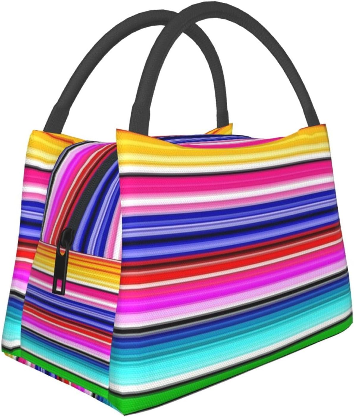 Bolsa de almuerzo con asa reforzada, bolsa de asas aislada, coloridas rayas mexicanas impresas, lonchera para picnic de trabajo, talla única