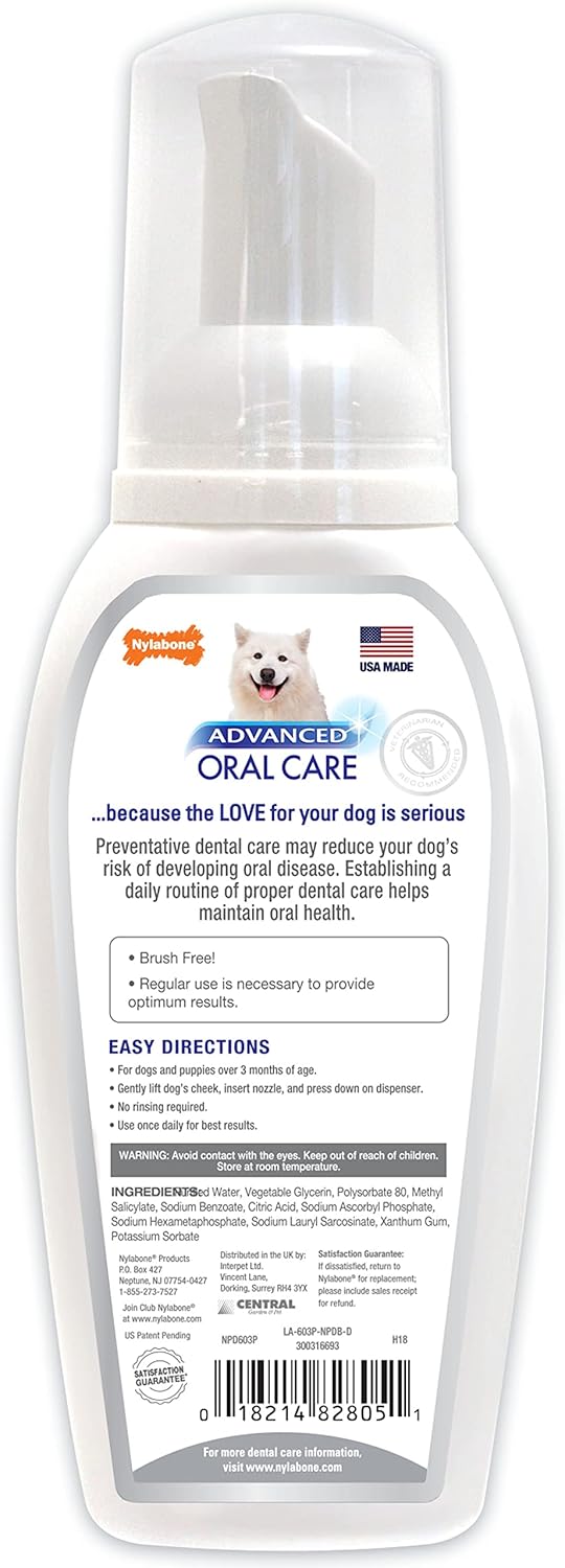 Nylabone Advanced Oral Care – Removedor de sarro para perros en espuma, ambientador de aliento y espuma de limpieza de dientes (4 onzas)