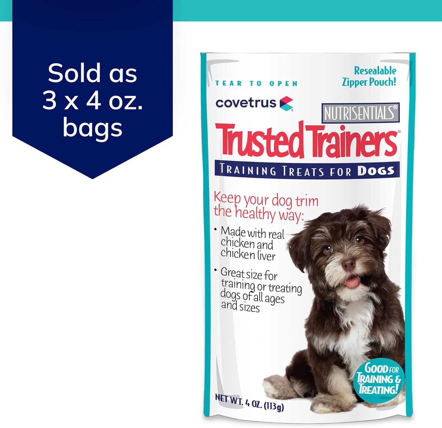 Covetrus NutriSentials Trusted Trainers – Golosinas suaves para perros pequeños, medianos y grandes, sabor a pollo, paquete de 3, 4 onzas