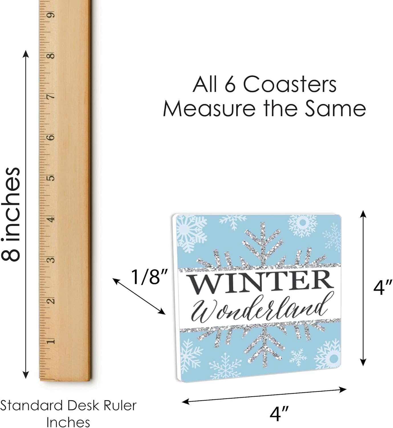 Big Dot of Happiness Winter Wonderland – Juego de 6 posavasos para fiestas de vacaciones y bodas de invierno