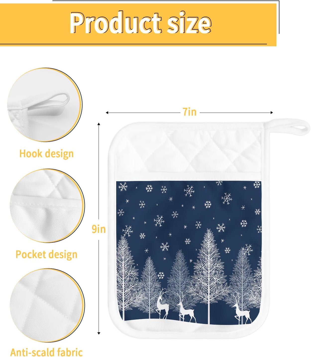 Juego de 5 soportes para ollas de Navidad para cocina, antideslizantes y aislantes de calor, juego de agarraderas de tela de toalla con bolsillo,