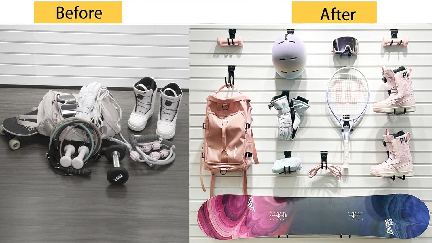 Slatwall – Ganchos para colgar en la pared, accesorios de Slatwall para garaje, ganchos y ganchos de varios tamaños, paquete de 14