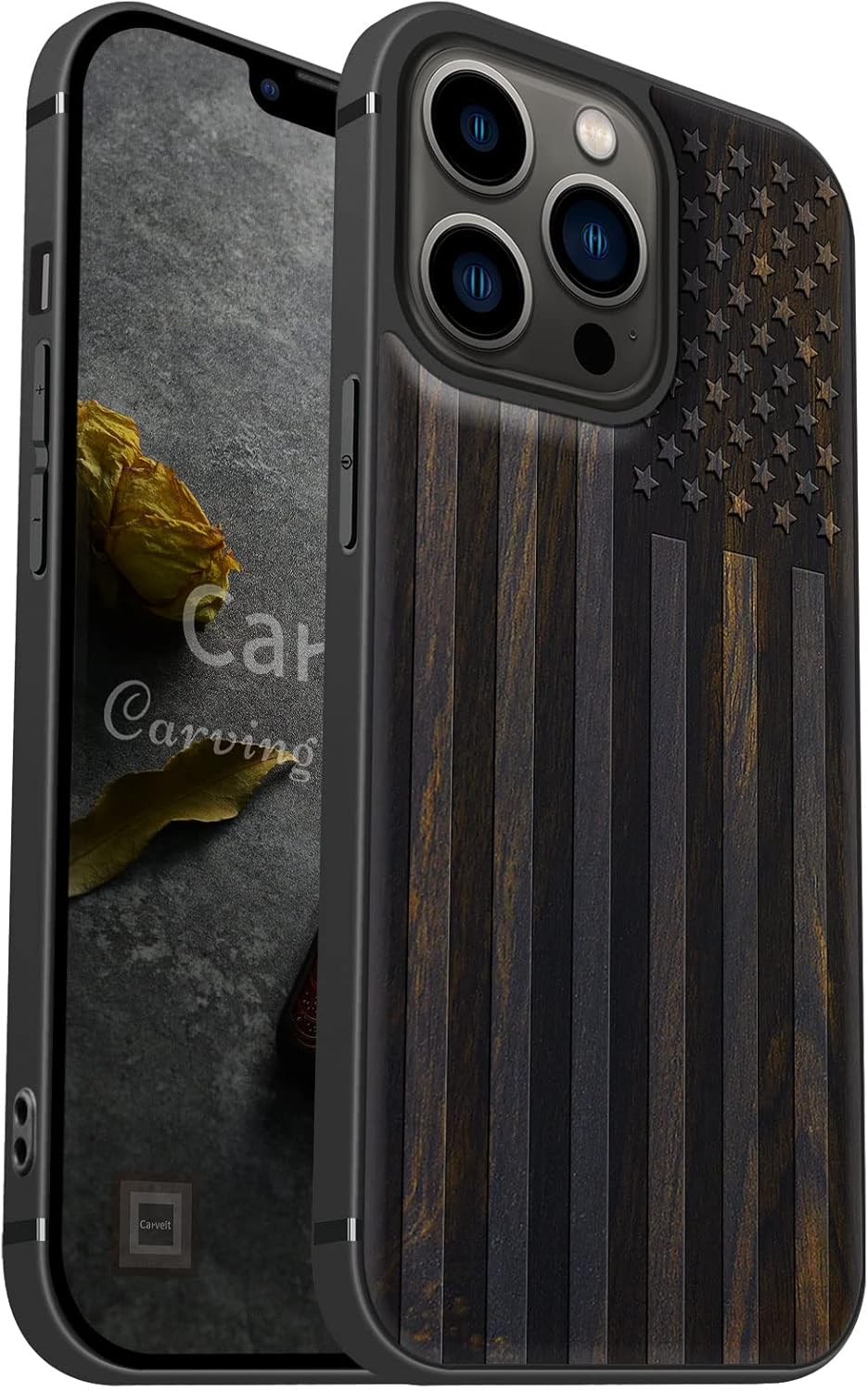 Carveit Funda magnética de madera para iPhone 13 Pro madera real dura y TPU suave a prueba de golpes, funda protectora híbrida única y elegante de