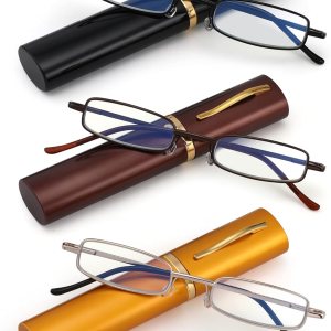 SOPHILY Paquete de 3 lentes de lectura delgados de bolsillo para hombres y mujeres, bloqueo de luz azul, compactos, bisagra de resorte, lentes de SOPHILY Paquete de 3 lentes de lectura delgados de bolsillo para hombres y mujeres, bloqueo de luz azul, compactos, bisagra de resorte, lentes de