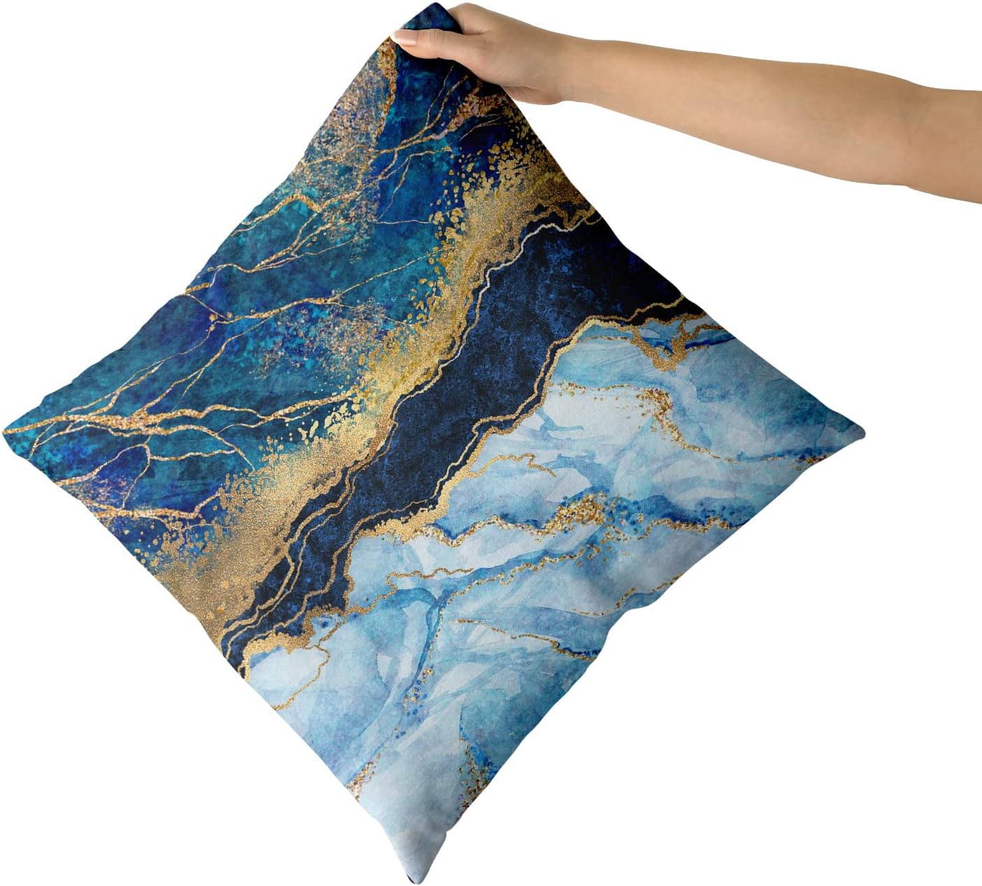 Kawani Juego de 2 fundas de almohada azul marino de 18 x 18 pulgadas, fundas de almohada de mármol abstracto dorado y verde azulado, turquesa,