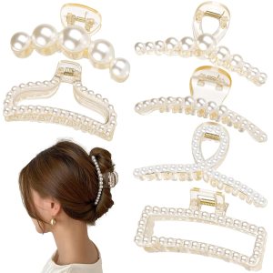 6 pinzas para el cabello con perlas, pinzas grandes para cabello fino y grueso, pinzas de cabello blanco para cabello fino y rizado, pinzas de 6 pinzas para el cabello con perlas, pinzas grandes para cabello fino y grueso, pinzas de cabello blanco para cabello fino y rizado, pinzas de
