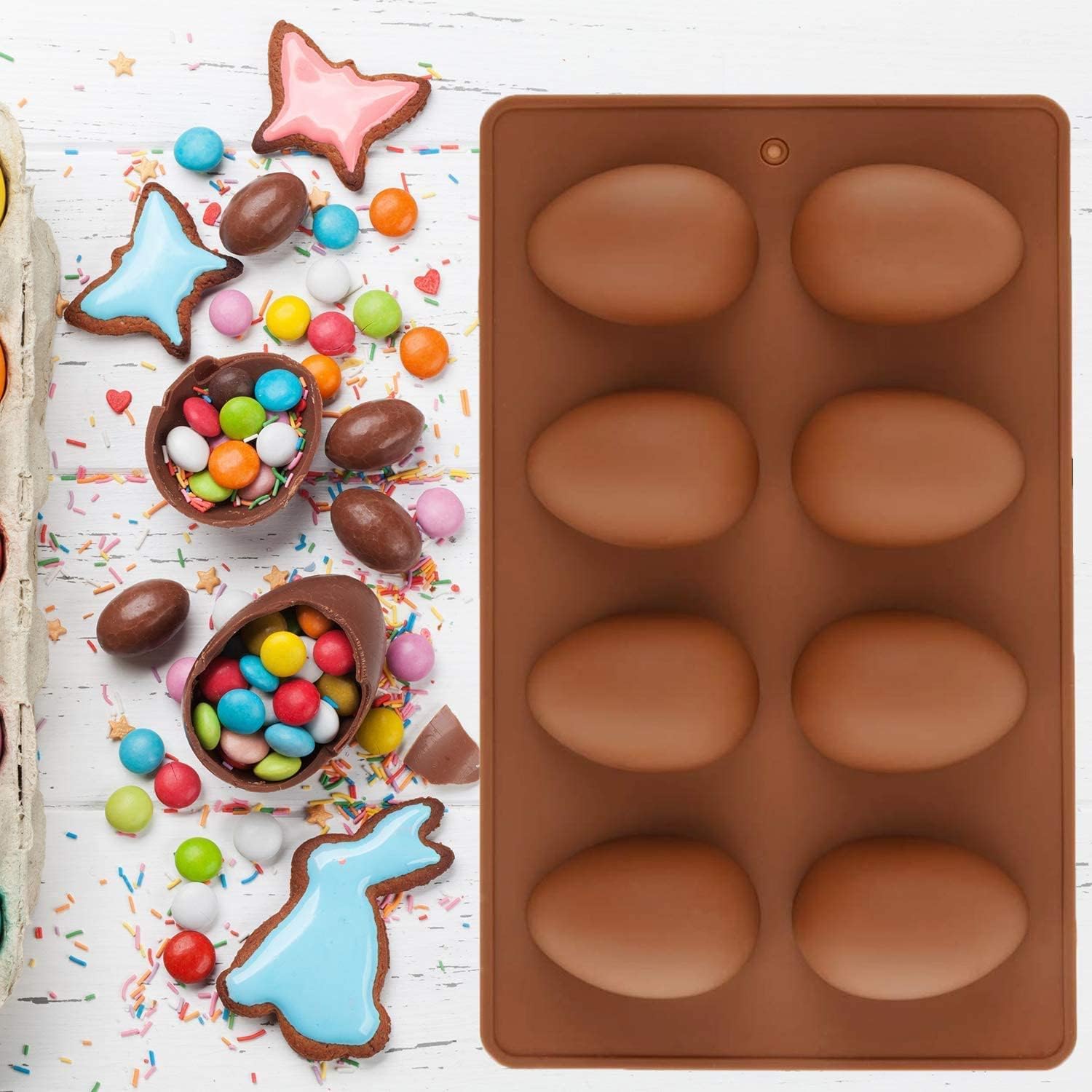 Molde de silicona para huevos de Pascua, moldes de chocolate de 8 cavidades, huevos de Pascua, moldes de silicona para mantequilla de maní,
