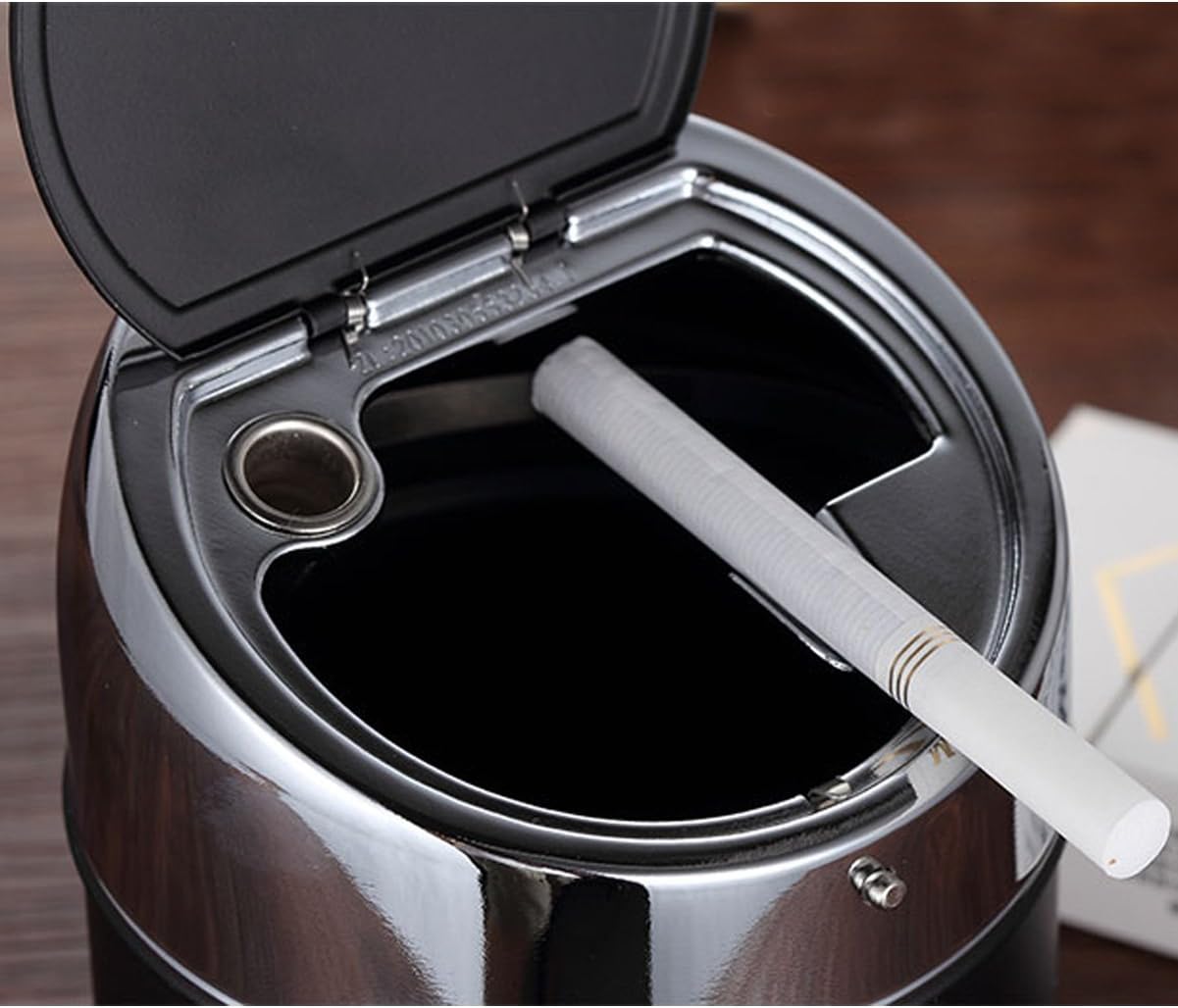 Ceniceros de acero de metal sin humo para cigarrillos con tapa de empuje de acero inoxidable cubierta, cubo portátil a prueba de viento para mesa
