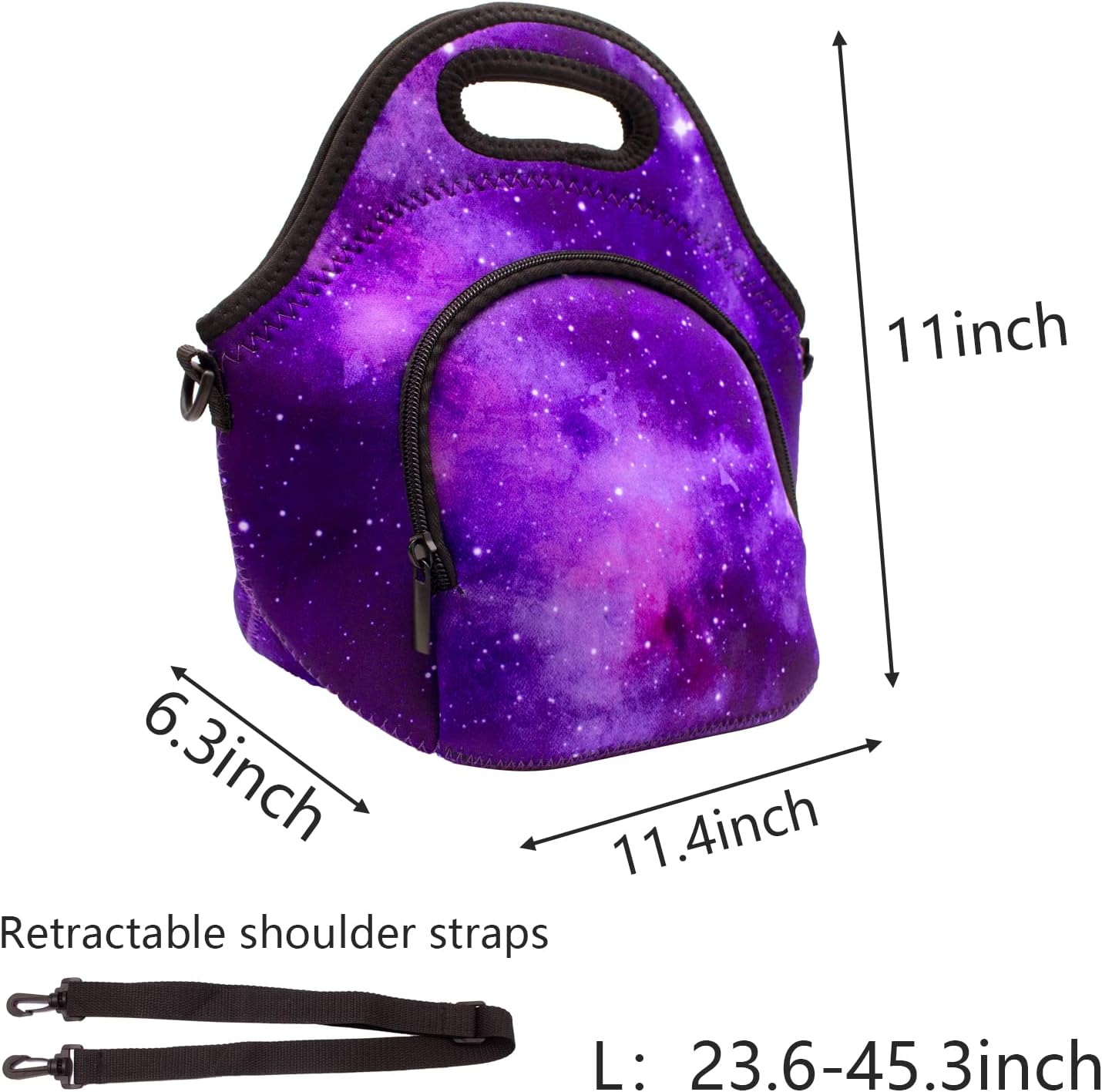 Bolsas de almuerzo de neopreno, bolsa de almuerzo aislada con correa cruzada, bolsa de almuerzo reutilizable con bolsillo adicional, impermeable,