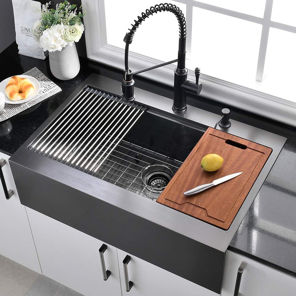 Fregadero de acero inoxidable negro de 30 pulgadas, estación de trabajo, fregadero de cocina de acero inoxidable negro de 30 x 22 pulgadas, repisa