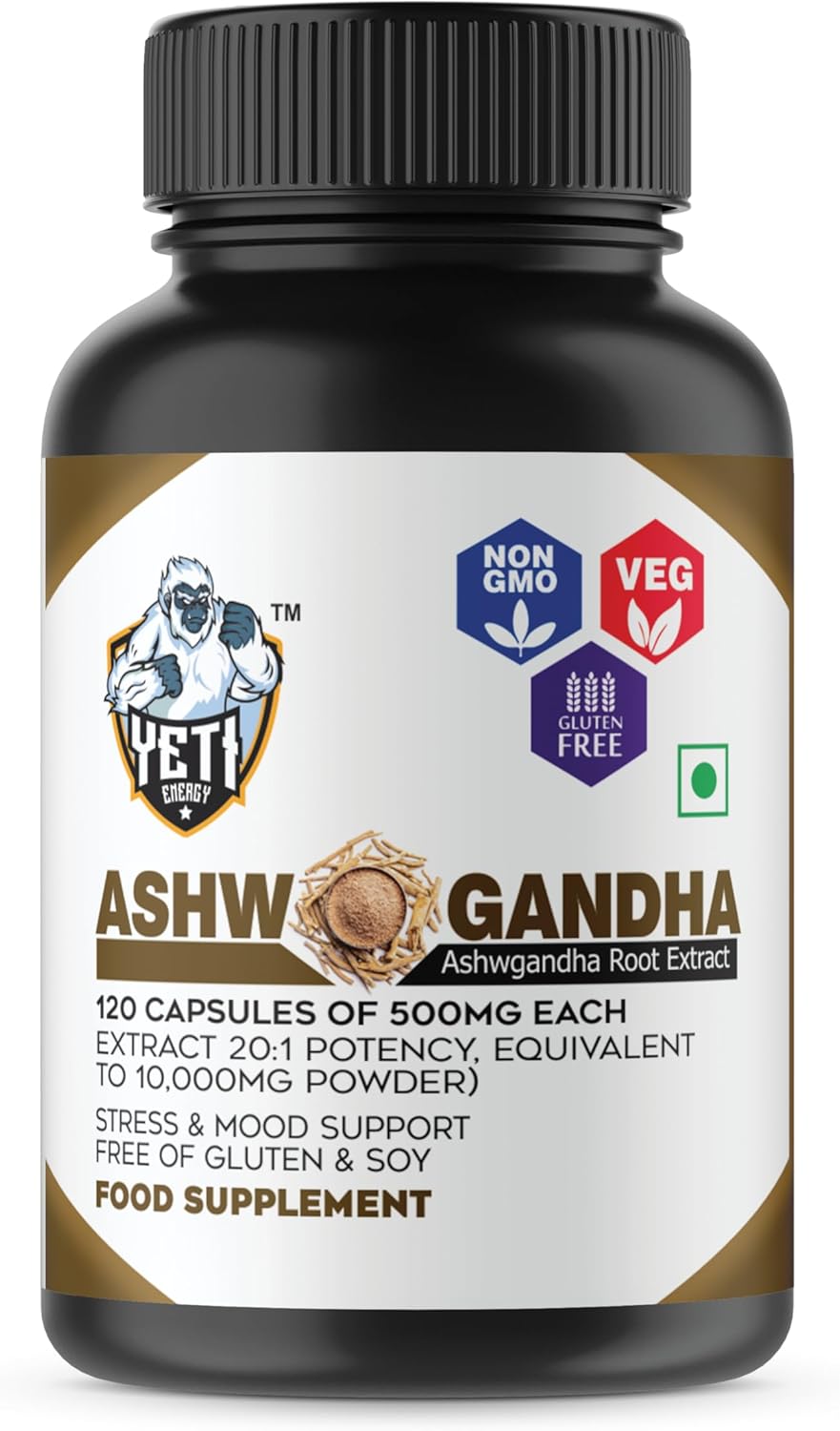 Ashwagandha orgánica 500 mg  120 cápsulas veganas extracto de raíz de Ashwagandha orgánico puro  Alivio del estrés, potenciador del estado de ánimo