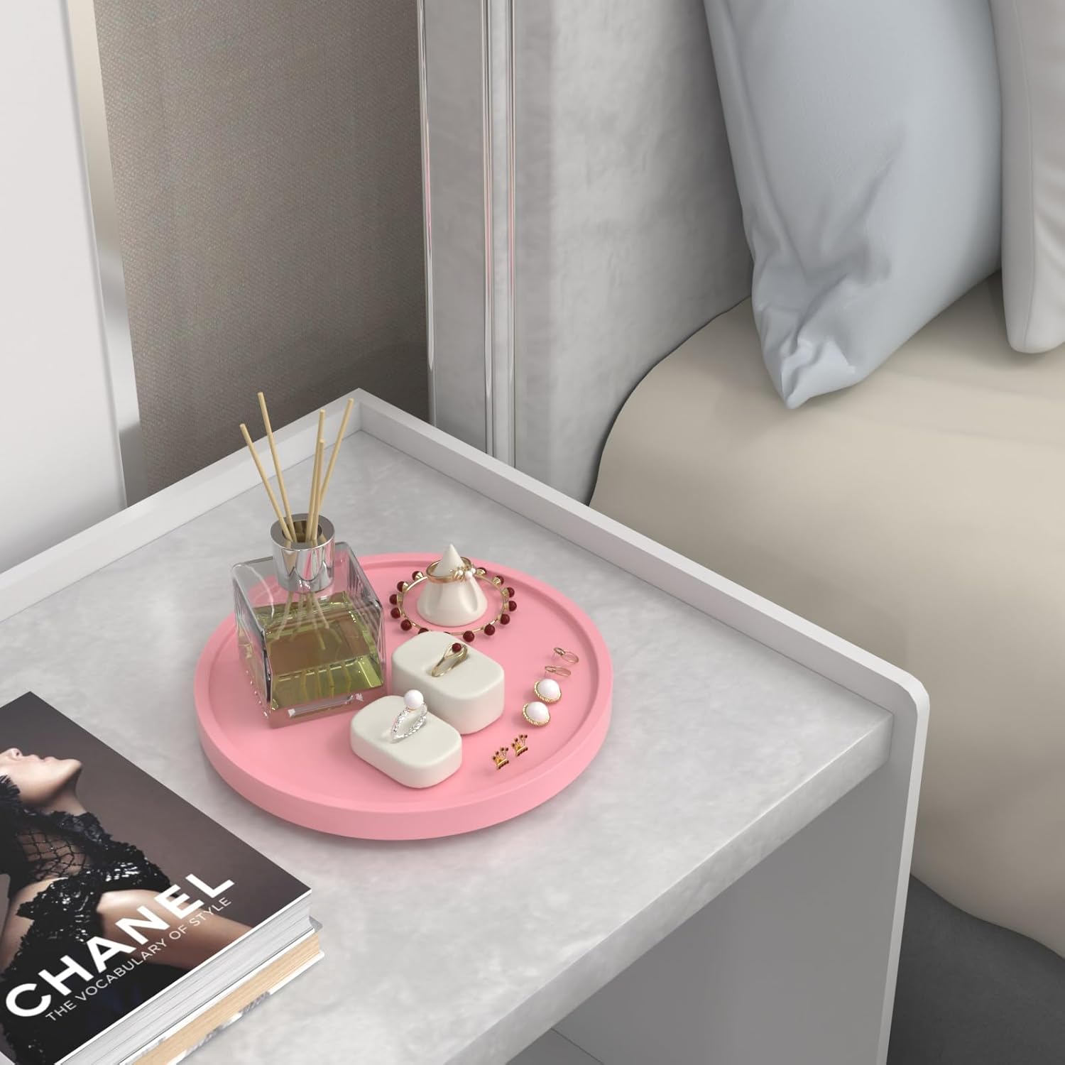 Bandeja giratoria de 360 para tocador de baño, bandeja giratoria de bambú de 9 pulgadas para perfume, vela, jabón, bandejas para el cuidado de la