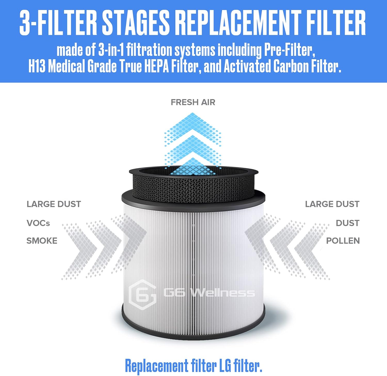 Filtro HEPA verdadero H13 de repuesto compatible con purificadores de aire LG PuriCare 360 AS560DWR0