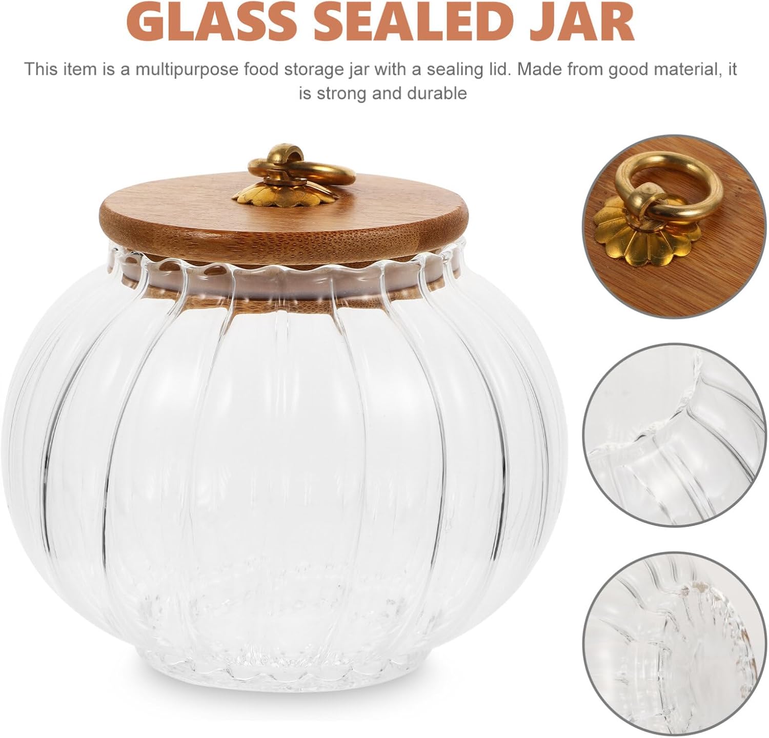 Yardwe Tarro de calabaza de cristal con tapa, tarro de caramelo de calabaza transparente con tapa hermética, pequeño recipiente de almacenamiento de