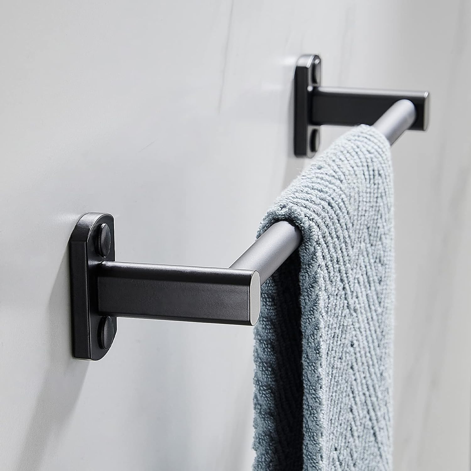 Toallero negro, toallero de mano para baño, colgador de toallas montado en la pared, soporte para toallas de baño de cocina, barra de toalla de