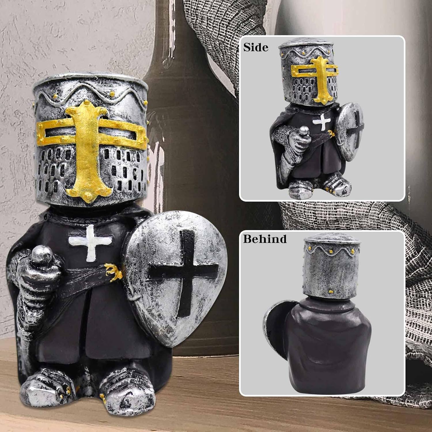nezababy 8 piezas de gnomos de caballero guardia de jardín, decoración medieval Wee Crusader Battle Swordsman Fighting Outdoor Figurines Lawn Decor