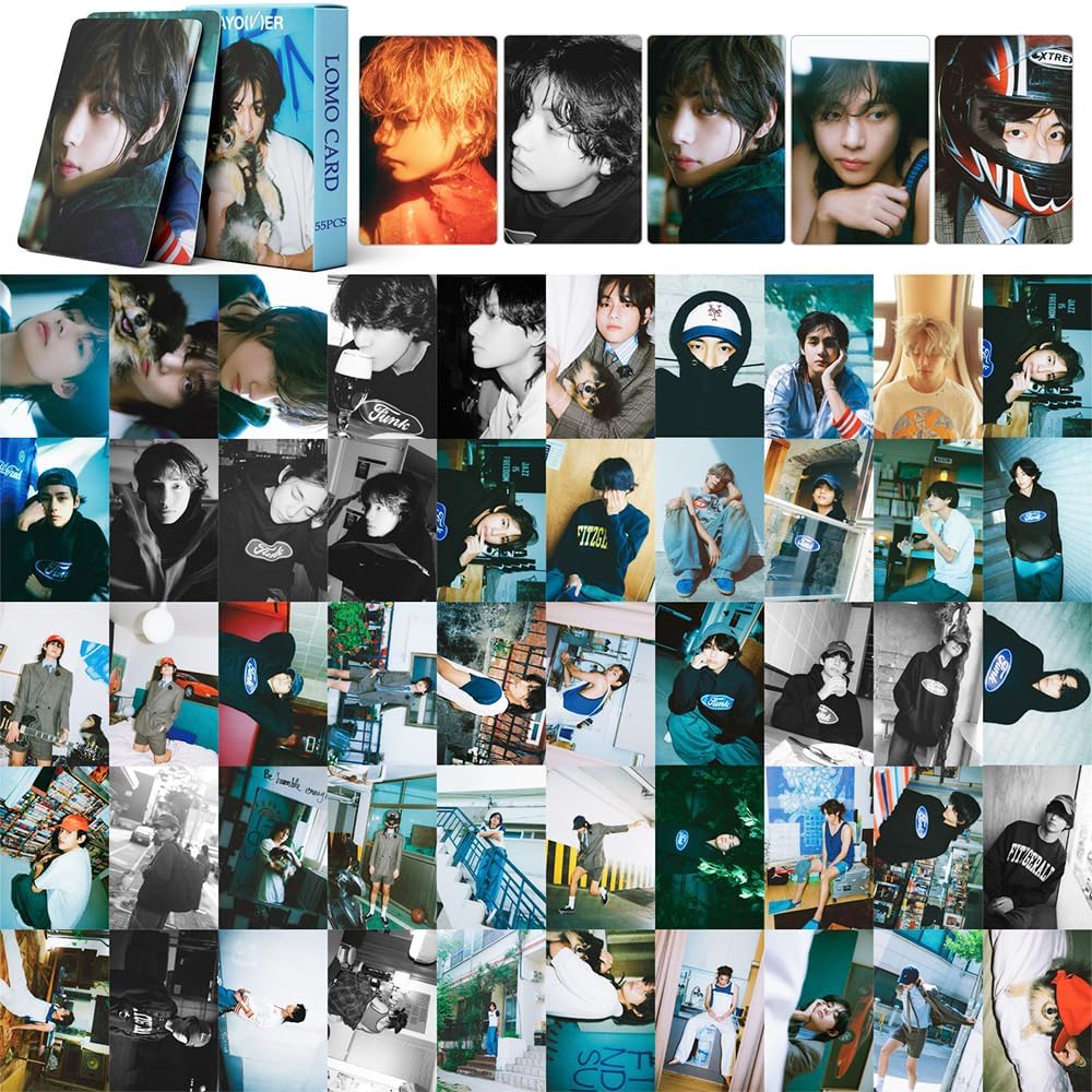 V Layover – Juego de tarjetas fotográficas de 55 piezas 2023 V Tae Hyung Solo Album Layover Lomo Cards Bangtan Boys Merchandise Regalo para