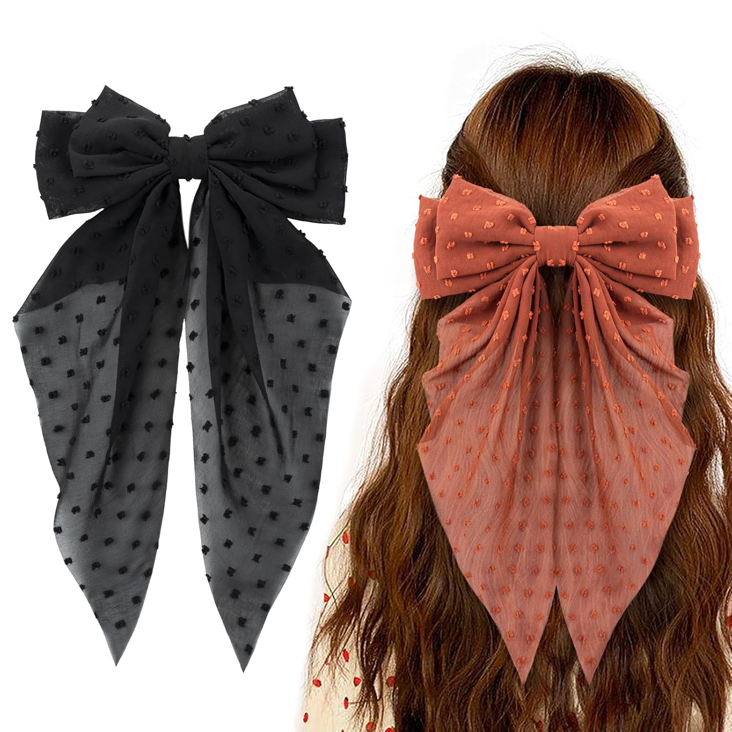 Ambesi 2 pinzas para el pelo con lazo grande, lazos de cola larga para mujeres y niñas, pasador de pelo con lazo negro y rojo, lazo suave,