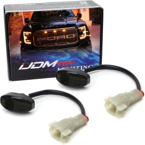 iJDMTOY Kit de luces de marcador lateral de guardabarros delanteros con lente ahumada, color ámbar, compatible con Ford Raptor 2017-2020, alimentado iJDMTOY Kit de luces de marcador lateral de guardabarros delanteros con lente ahumada, color ámbar, compatible con Ford Raptor 2017-2020, alimentado