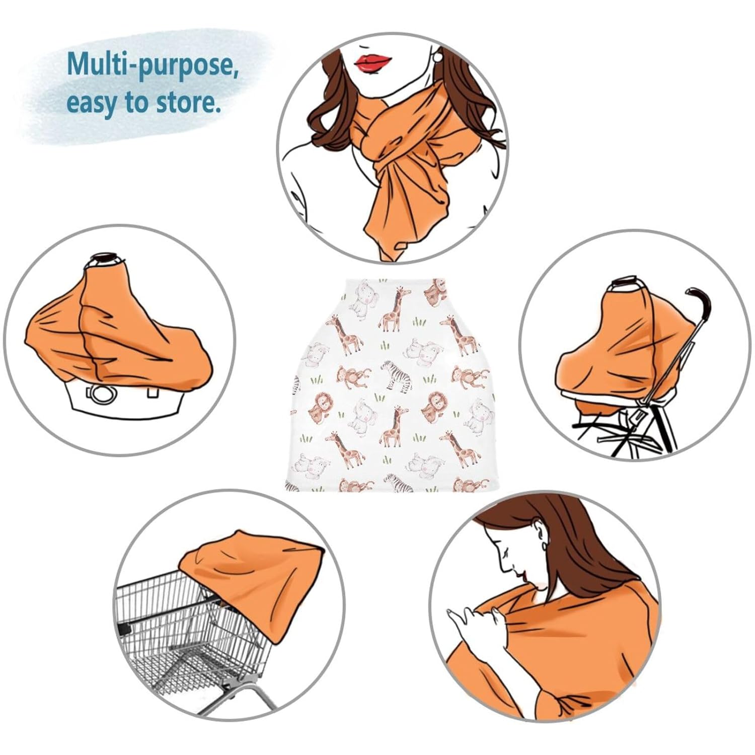 Fundas de asiento de automóvil para bebés, con bonitos animales de dibujos animados, toldo elástico para asiento de automóvil, transpirable, funda