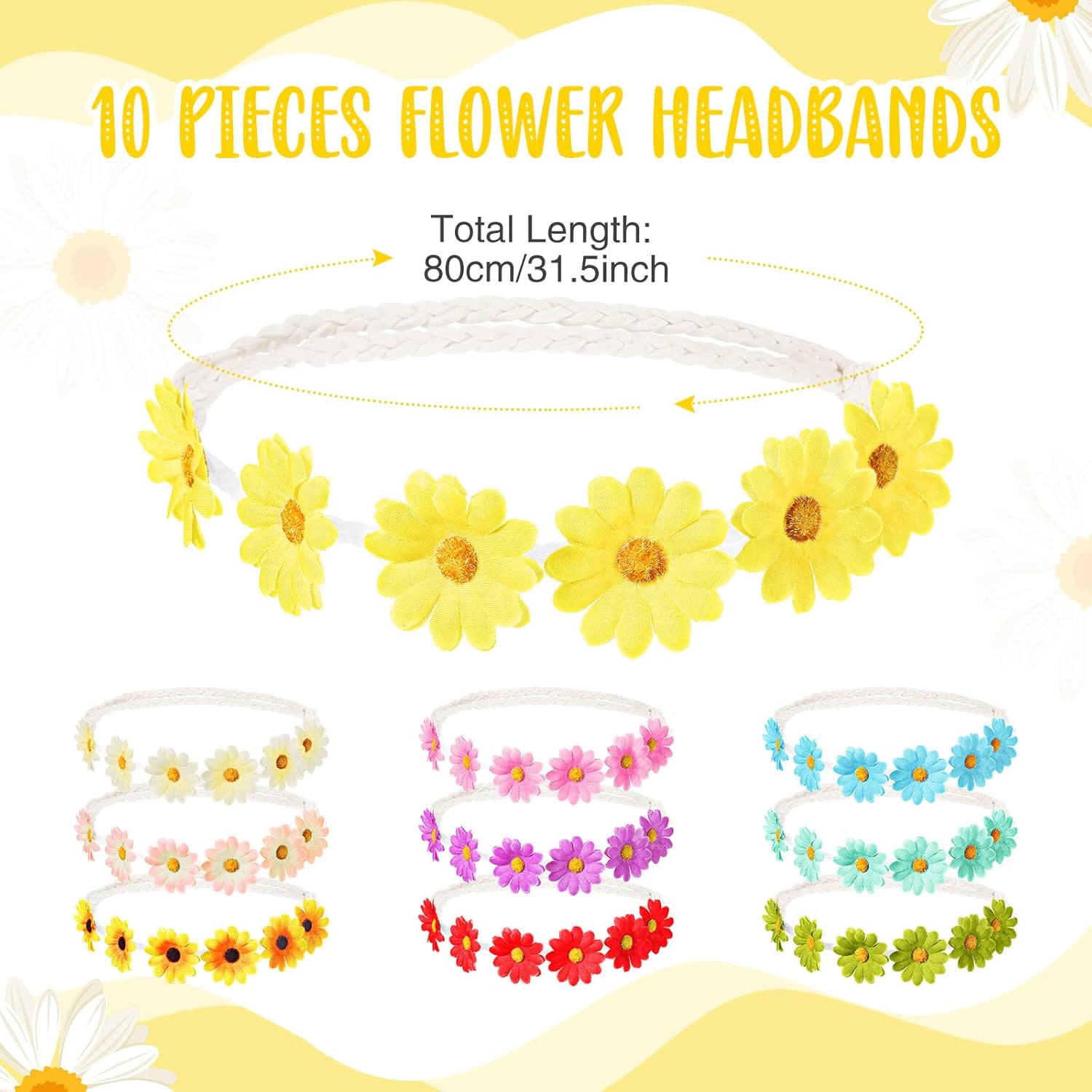 CHENGU Juego de diademas de lentes de sol con flores retro, decoraciones de fiesta hippie (estilo vivo, 20 piezas)