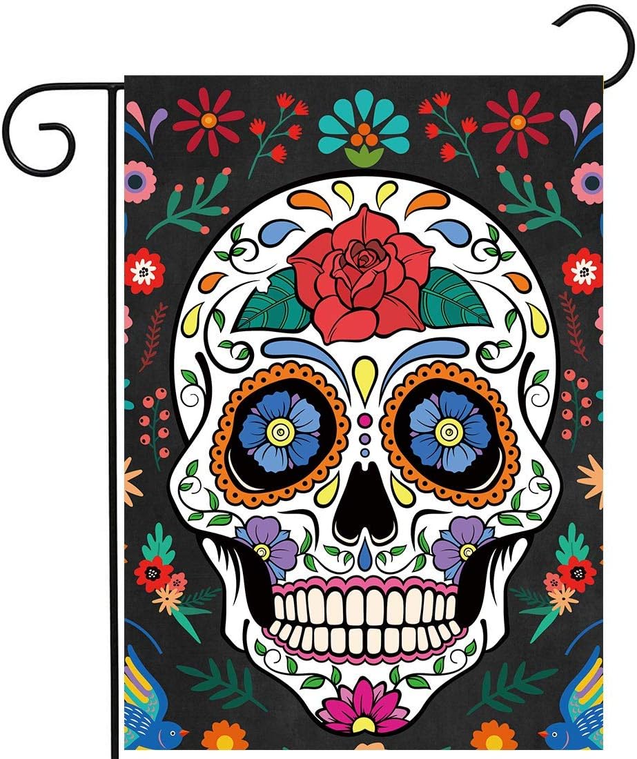 Allenjoy Bandera de jardín con el Día de los Muertos para exteriores, vertical, mexicana, fiesta, día de los muertos, pancartas para casa, césped,