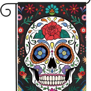 Allenjoy Bandera de jardín con el Día de los Muertos para exteriores, vertical, mexicana, fiesta, día de los muertos, pancartas para casa, césped, Allenjoy Bandera de jardín con el Día de los Muertos para exteriores, vertical, mexicana, fiesta, día de los muertos, pancartas para casa, césped,
