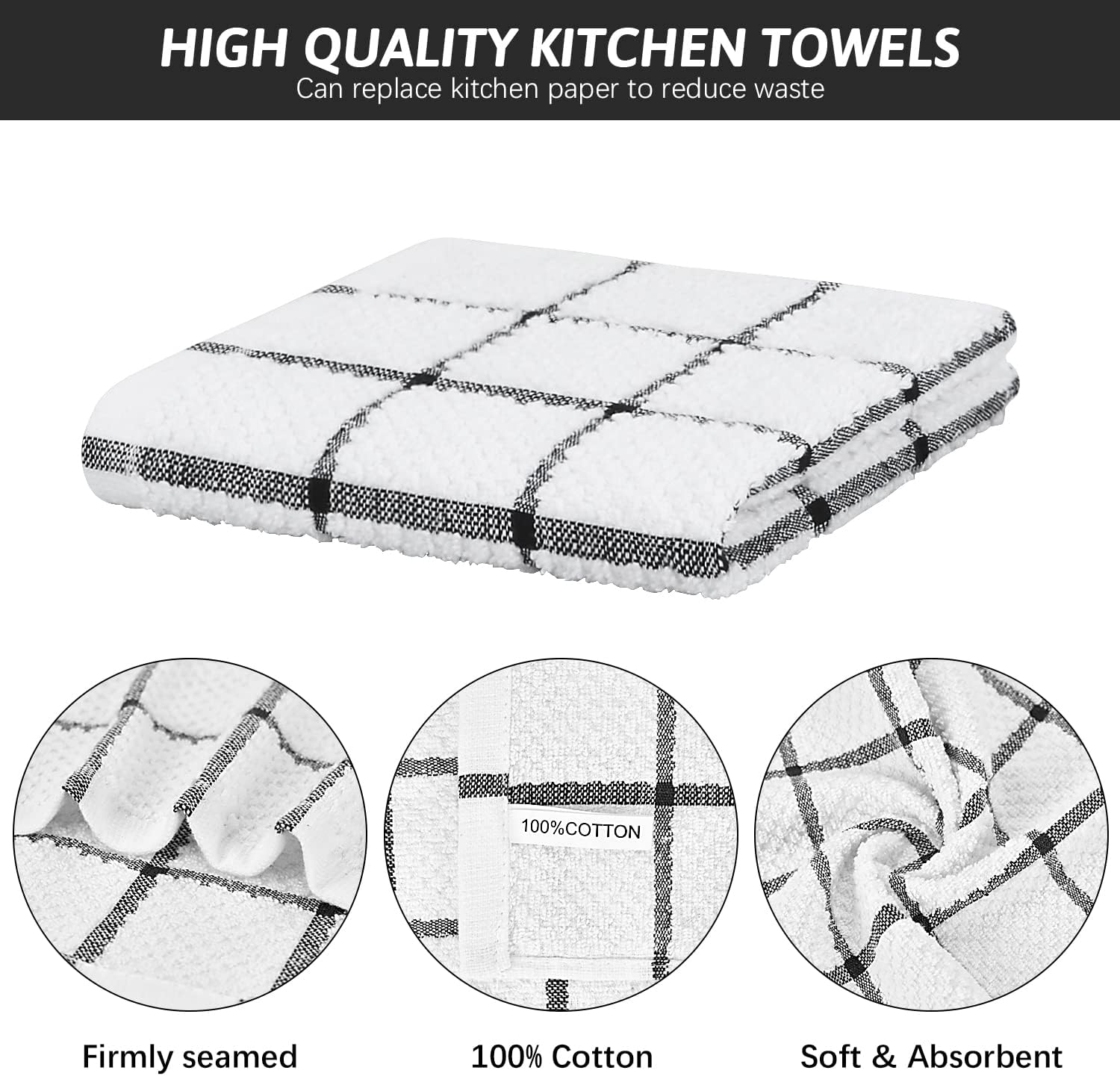 Nialnant Paños de cocina de rizo de algodón, paños de cocina súper suaves para cocina, trapos absorbentes para limpieza, 12 x 12 pulgadas, color