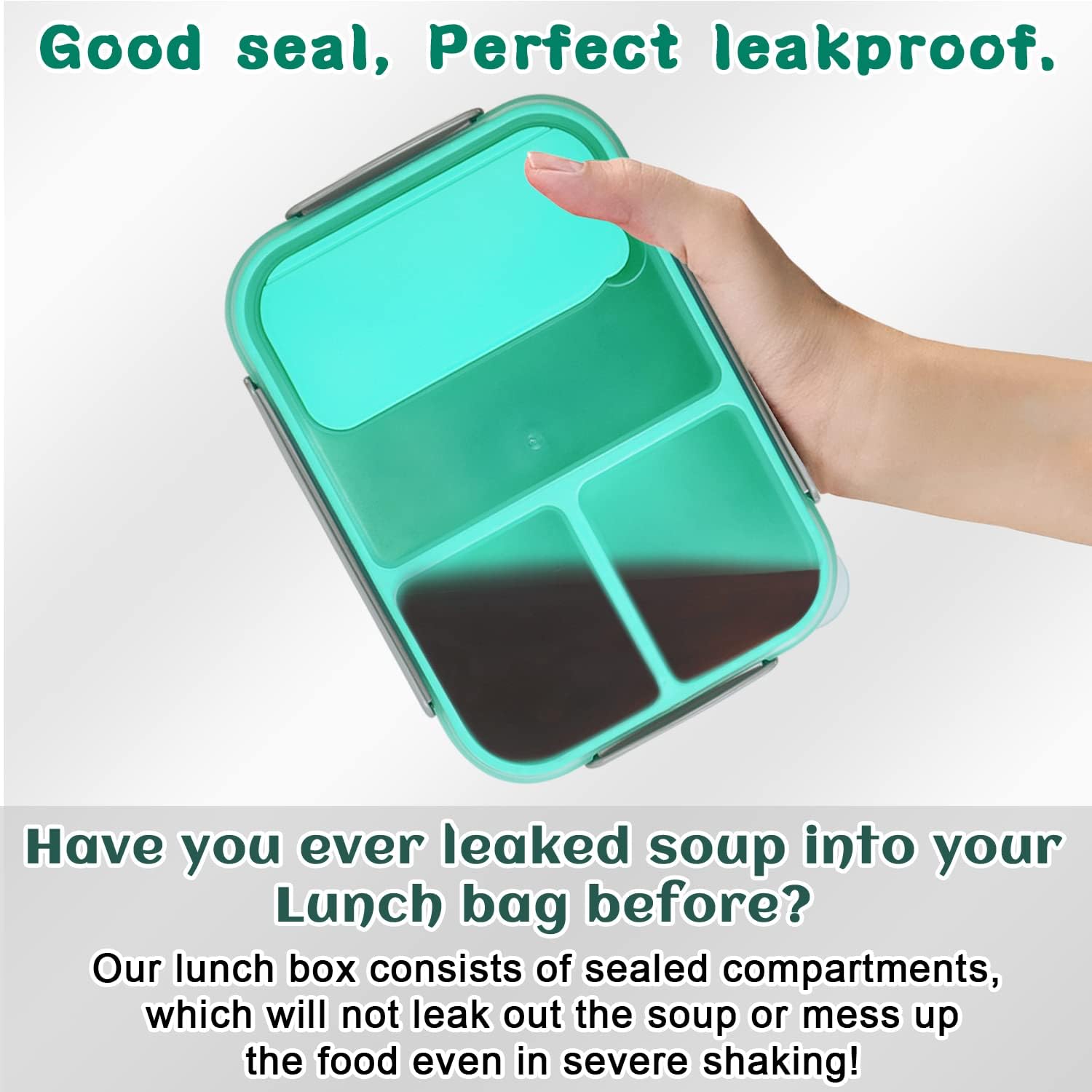 FITHOME Lonchera Bento a prueba de fugas con compartimentos y tenedor incluidos, lonchera reutilizable duradera para adultos, tamaño perfecto para