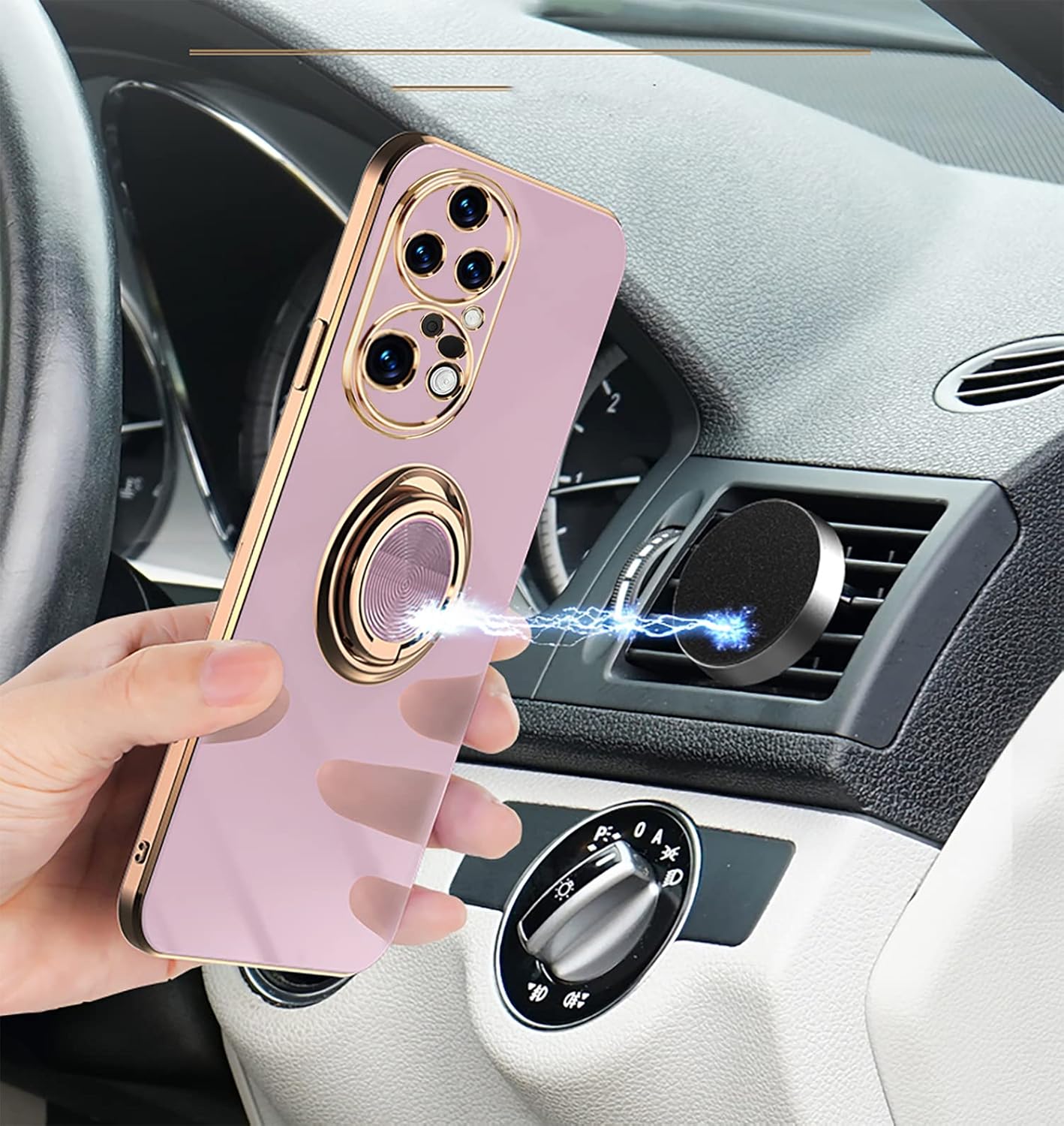 Funda para Huawei P50 Pro con soporte de 360 Tecnología de galvanoplastia Soporte magnético para coche, cubierta de protección delgada compatible