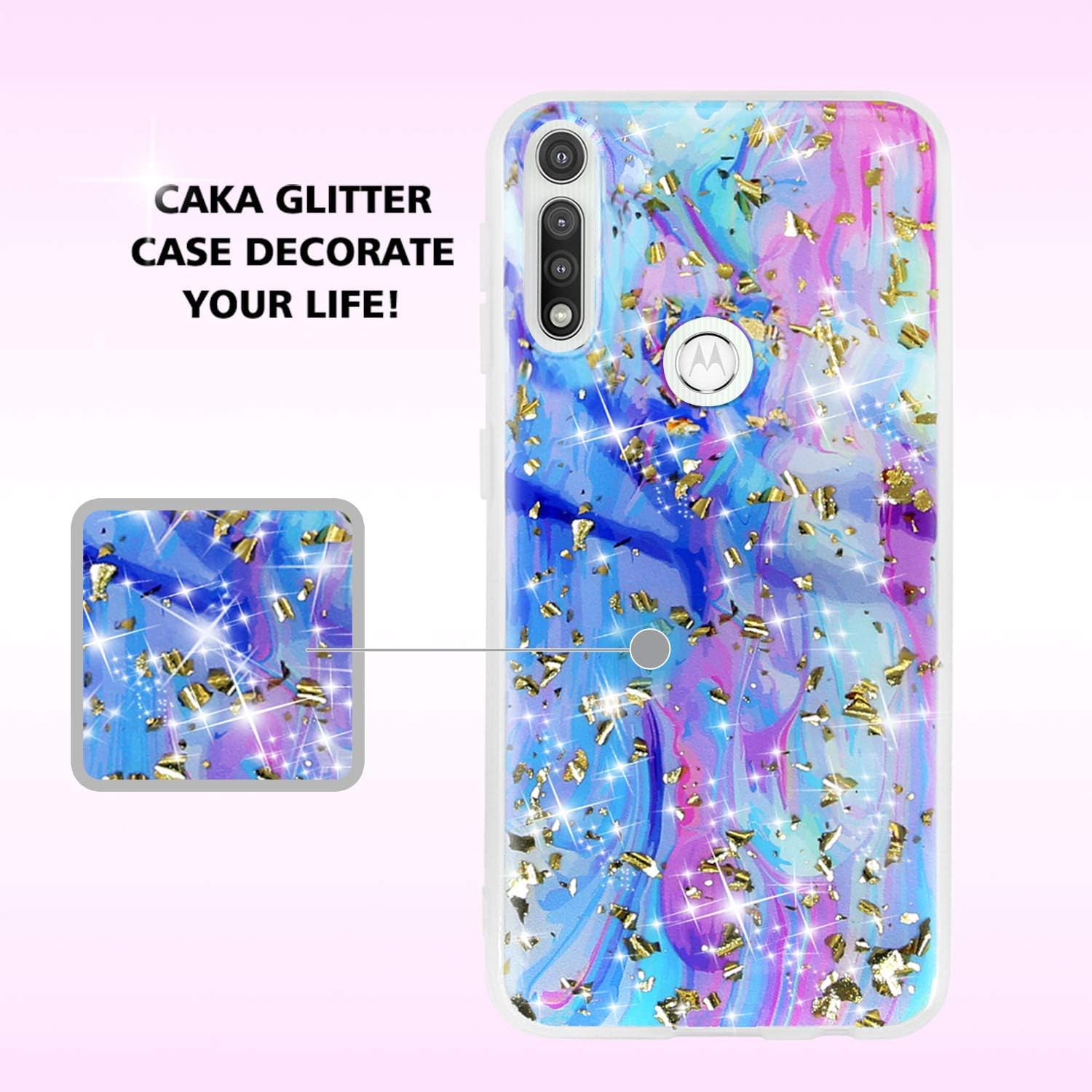 TJS Funda compatible con Motorola Moto G Pure 2021, Moto G Power 2022, con protector de pantalla de vidrio templado, brillante escamas con purpurina