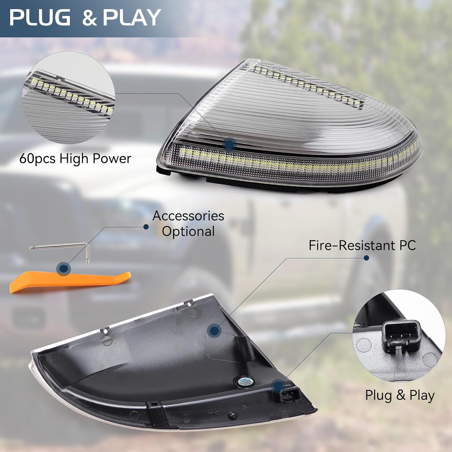 Conjunto de lámpara de charco de señal de giro LED con lente transparente Switchback para Dodge Ram 1500 2500 3500 2009-2018 camión de remolque