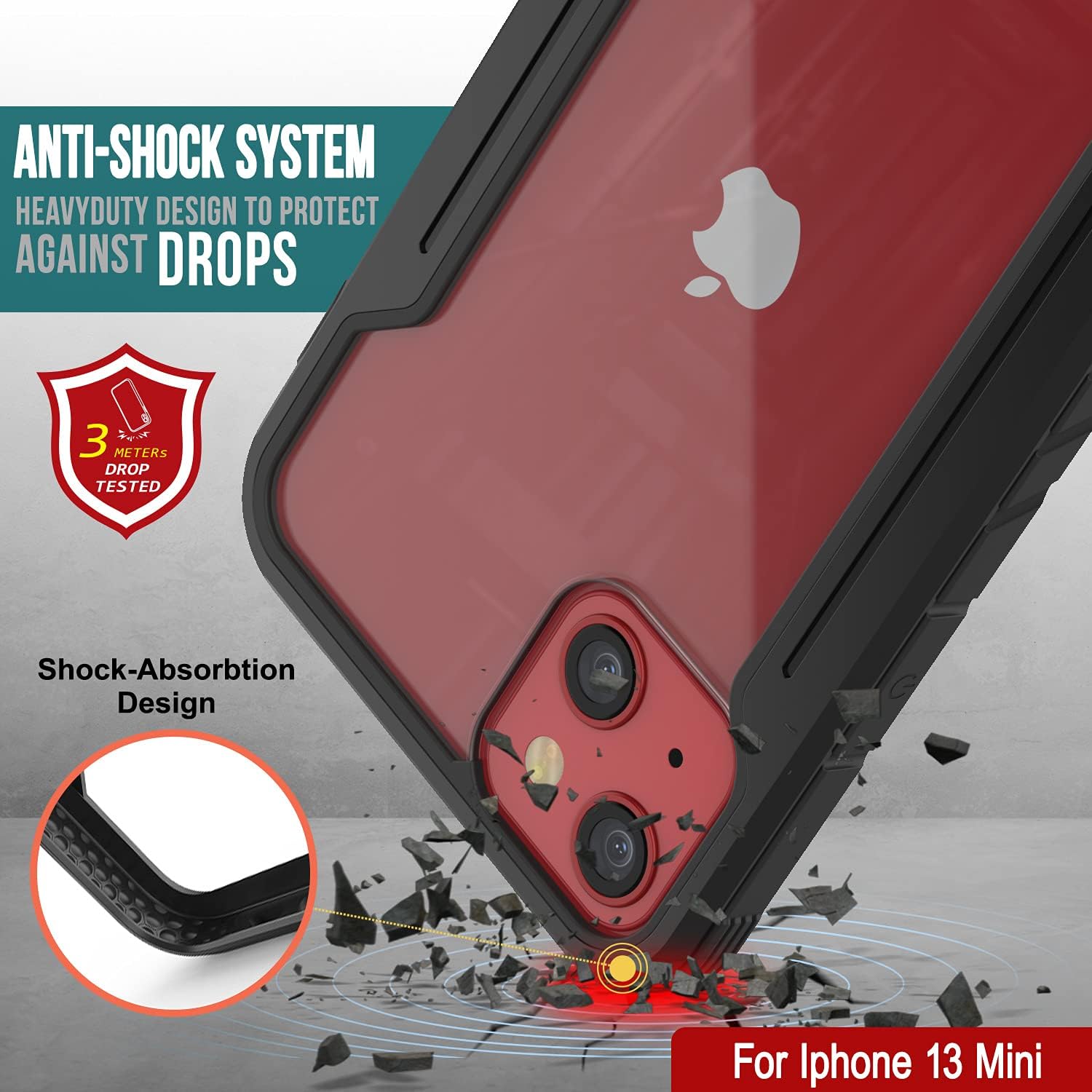Punkcase Diseñada para iPhone 13 Pro Armor Stealth Series funda protectora de grado militar con marco de aluminio parte trasera transparente Máxima