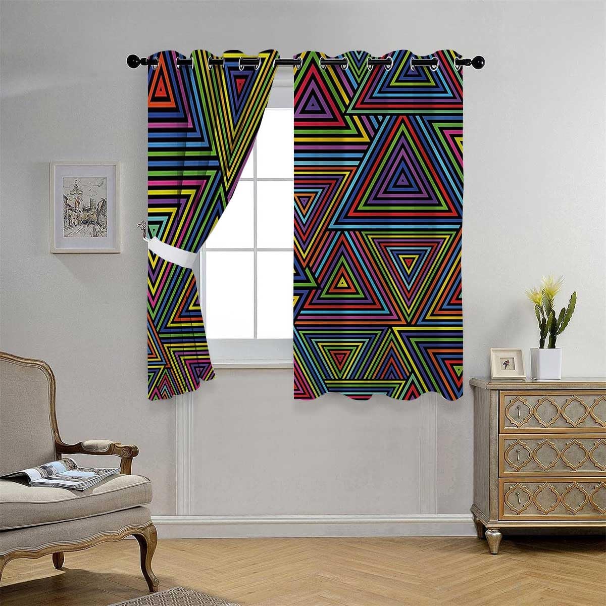YANFENQI Cortinas Blackout para Habitacion con ojales geométricos cortos Divisor De Habitaciones Cortinas de 55 pulgadas de ancho por 45 pulgadas de