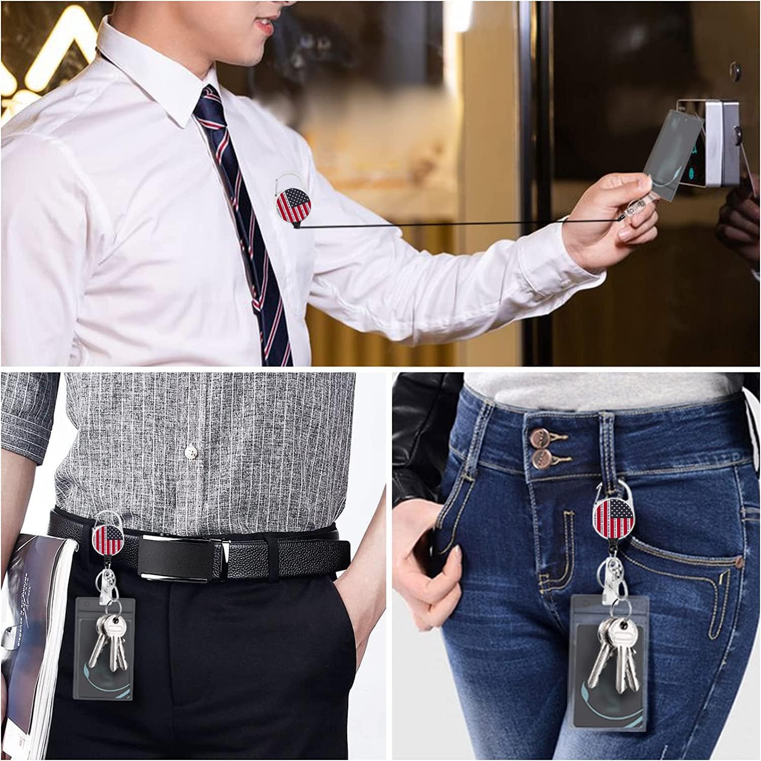 BUDUOZHI Soporte para tarjeta de identificación con cordón y clip retráctil para carrete de insignia, cordón de separación de la bandera de Estados