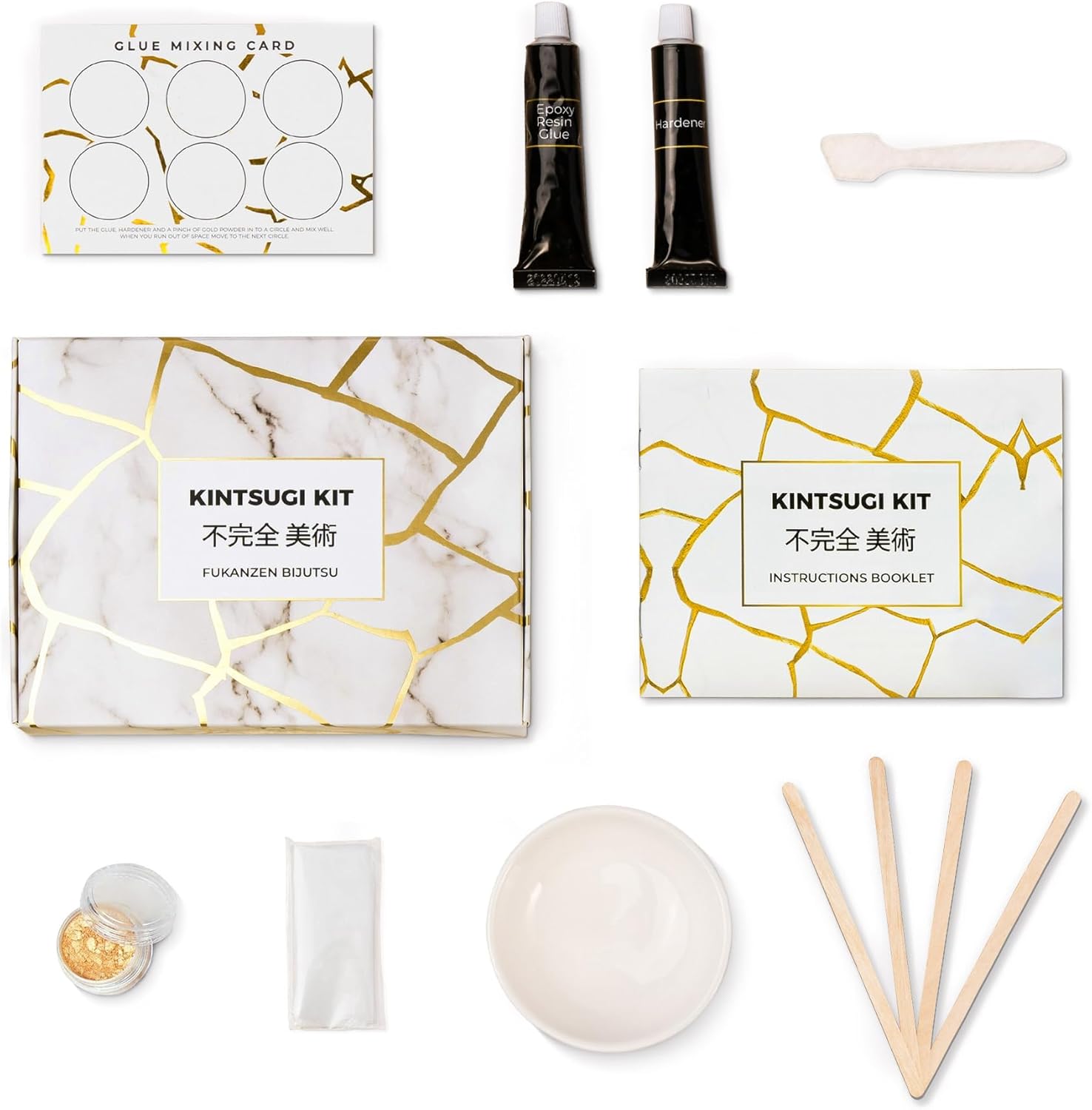 Kit de reparación Kintsugi  Reparación de cuencos de cerámica con kit Kintsugi pegamento de resina en polvo dorado, trae arte japonés a tu hogar