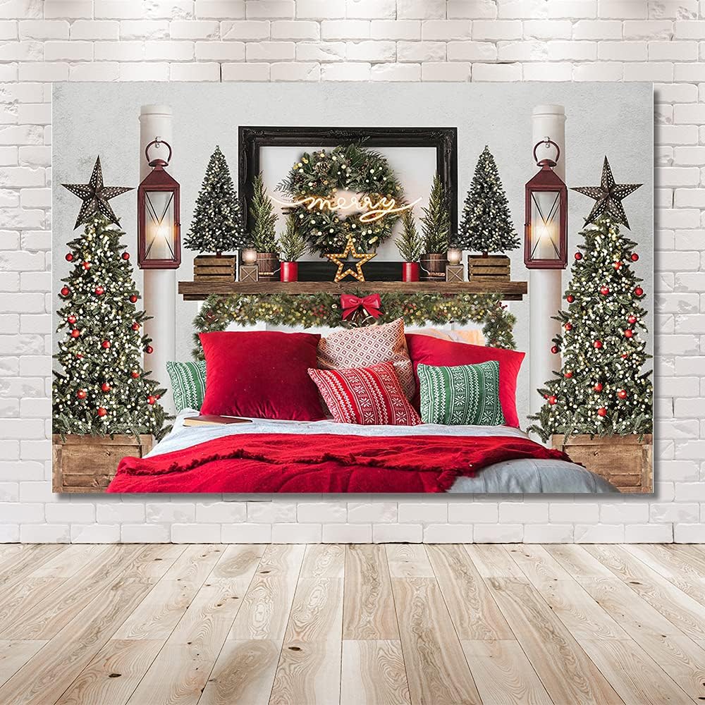 MEHOFOND Cabecera de Navidad roja de 8 x 6 pies, telón de fondo para cama de retrato infantil, fotografía de invierno, vacaciones, imagen familiar,