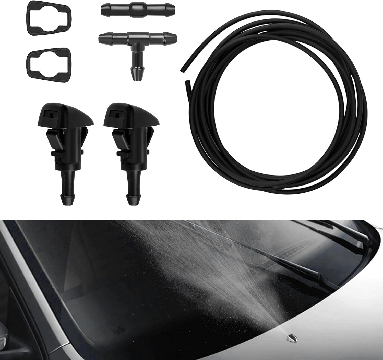 4805742AB – Kit de limpiaparabrisas delantero, boquilla de lavado y manguera de líquido de 6.6 ft con conector, kit de manguera de lavado de