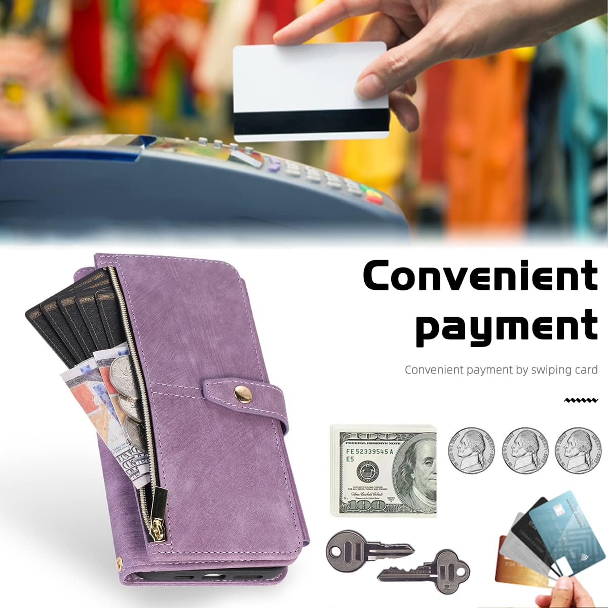 Diseño para Samsung Galaxy S20 5G Funda tipo cartera cruzada con ranuras para tarjetas de piel sintética, función atril, cierre magnético, con