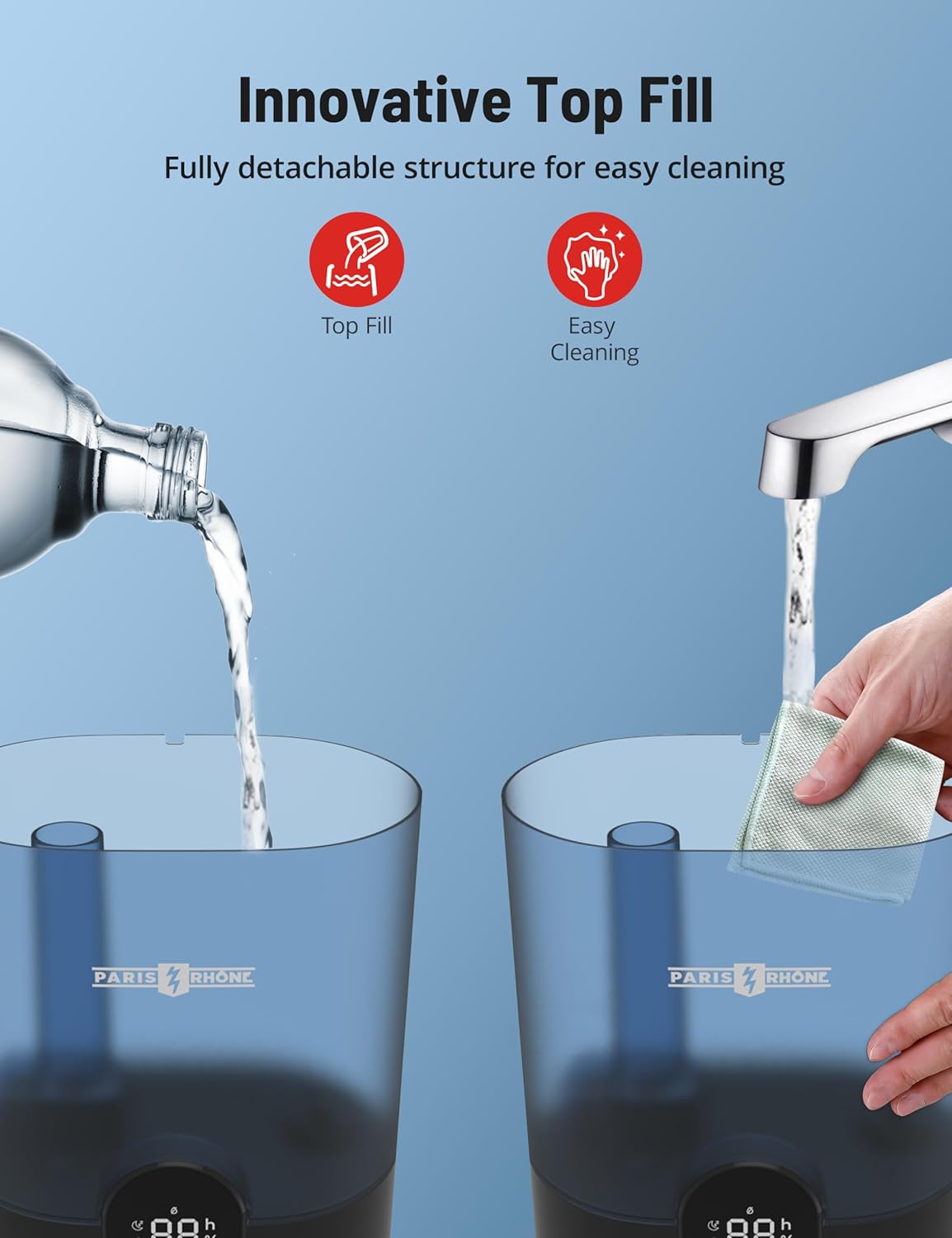Humidificadores para dormitorio, humidificadores de llenado superior PARIS RHÔNE de 4L para el hogar y habitación grande, difusor de aceite