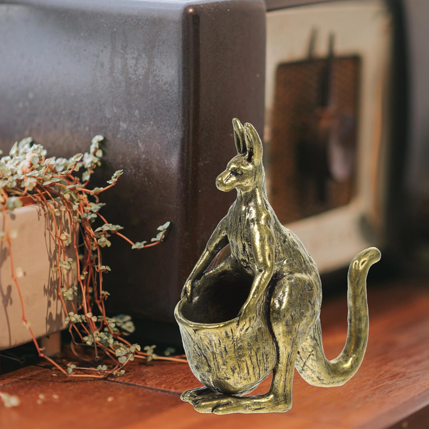 VOSAREA Decoración de mesa de comedor, figura de canguro de latón, animales, adornos de decoración de latón para decoración de mesa de té, adornos