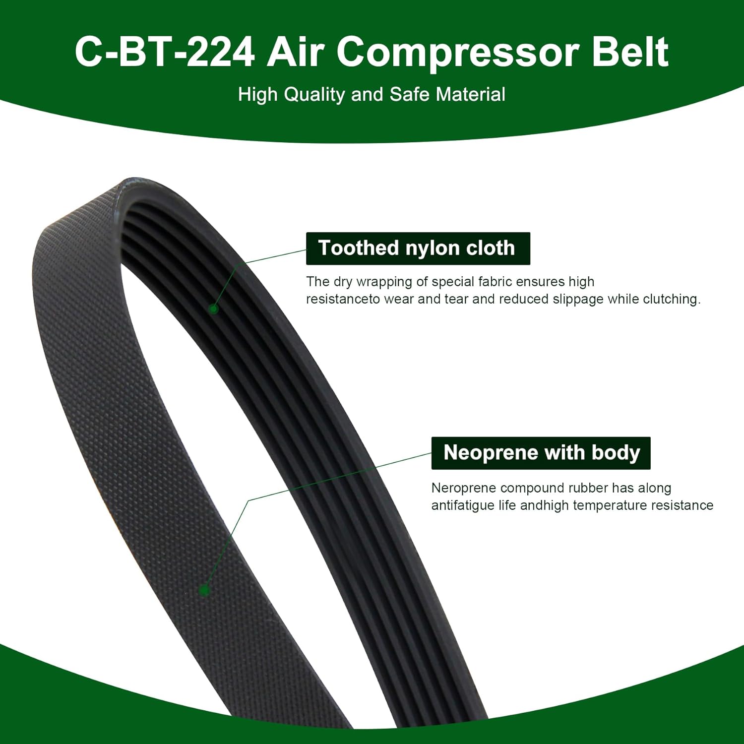 Paquete de 2 correas de compresor de aire C-BT-224 para Craftsman Porter Cable CPL55GH8W CPLC7060V, compatible con compresores Sears Craftsman
