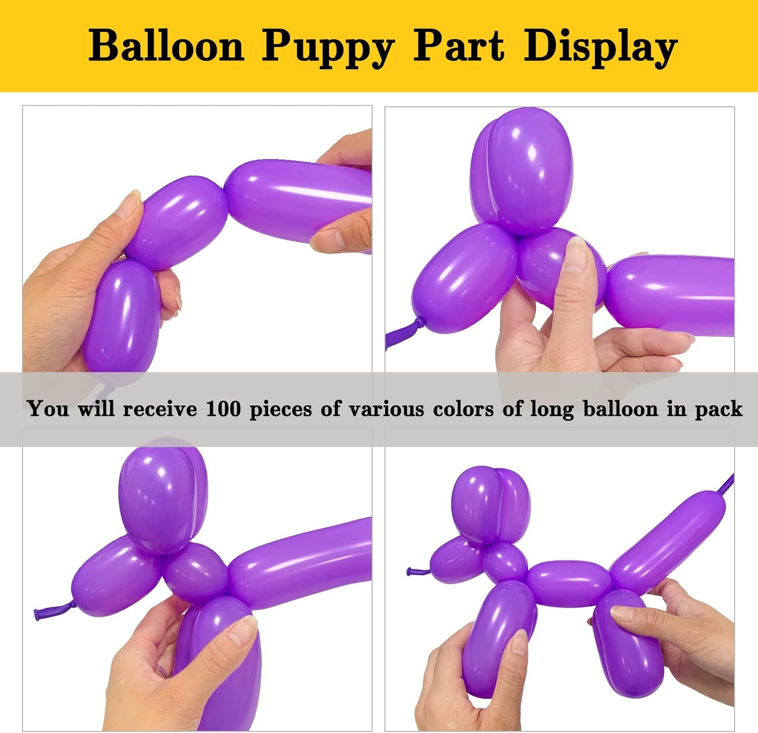 Paquete de 100 globos morados de 260 globos mágicos largos de látex grueso, torsión, globos de animales para cumpleaños, bodas, Navidad, festivales,